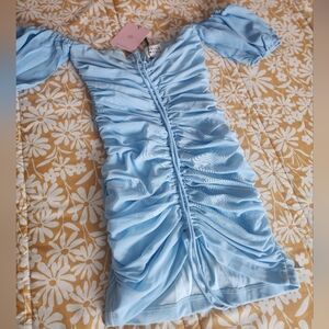 Hello Molly Light Blue Ruched Mini Dress